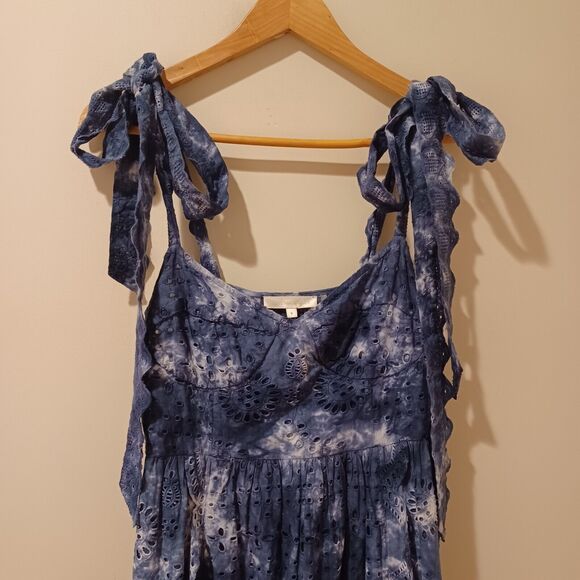 LoveShackFancy Antonella Midi Eyelet Dress in Midnight Navy Blue Hand Dye Size 8 - Picture 5 of 16